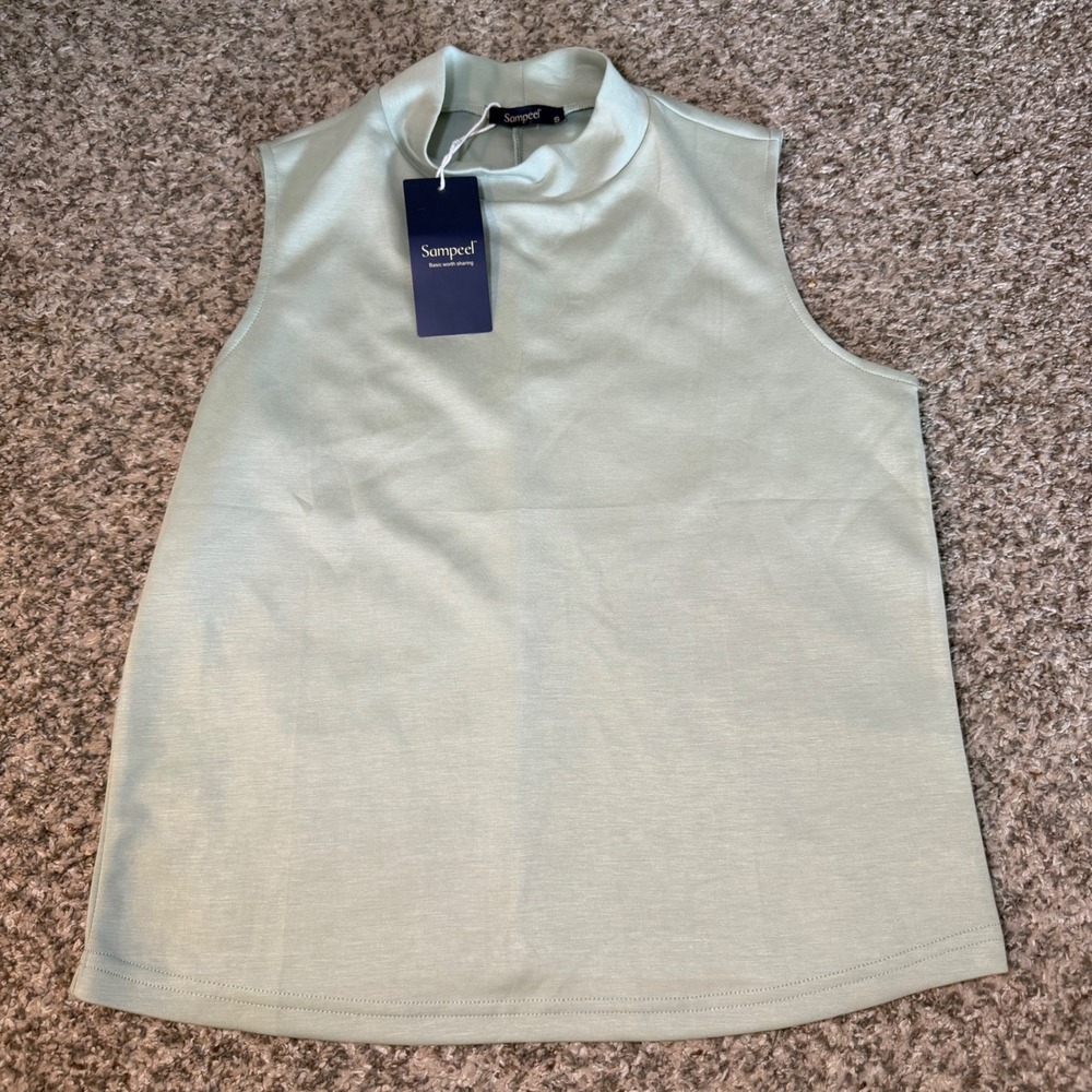 Sampeel Womens Sleeveless Mock Neck Top Mint Green Stretchy Tank Small NWT